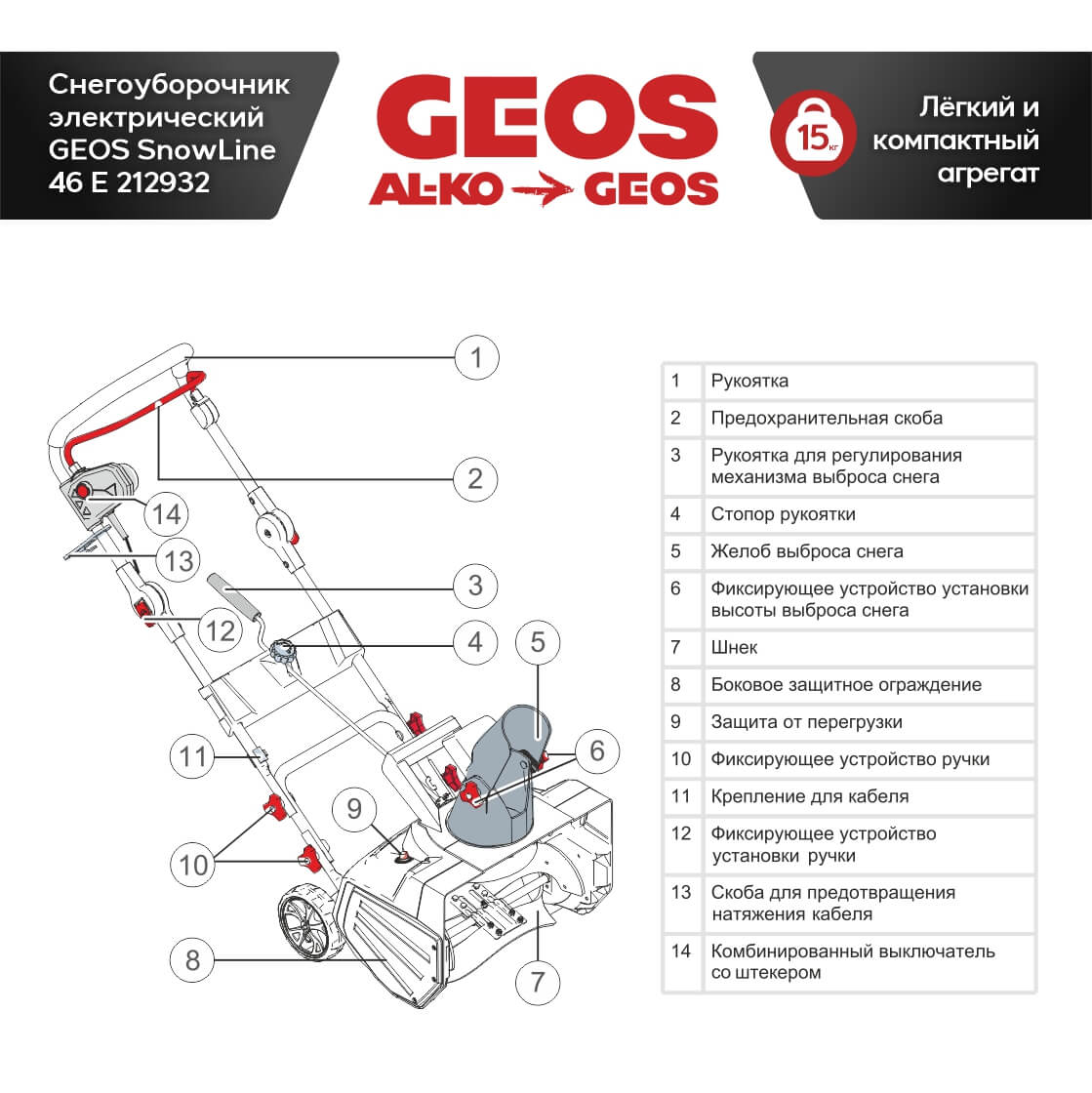 Снегоуборщик электрический GEOS SnowLine 46 E 212932